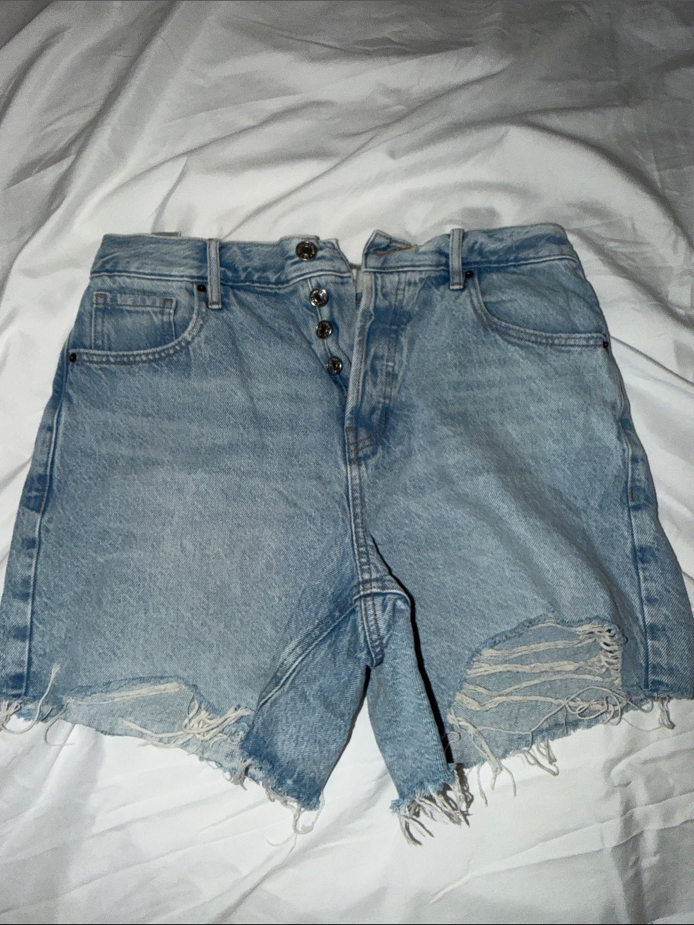 PacSun Light Blue Distressed High-Rise Denim Cutoff Shorts